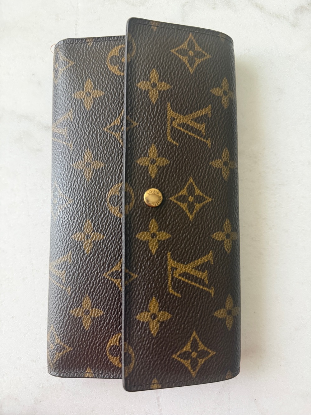 Louis Vuitton Monogram Long Flap Card Holder Wallet in Brown and Gold
